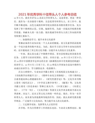 2024年优秀学科十佳带头人个人参考总结 