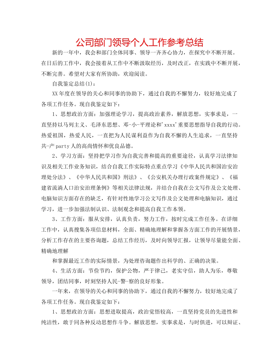 公司部门领导个人工作参考总结 _第1页