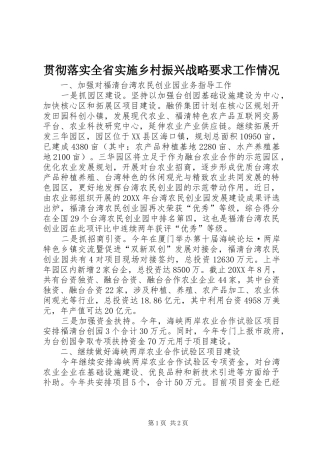 贯彻落实全省实施乡村振兴战略要求工作情况