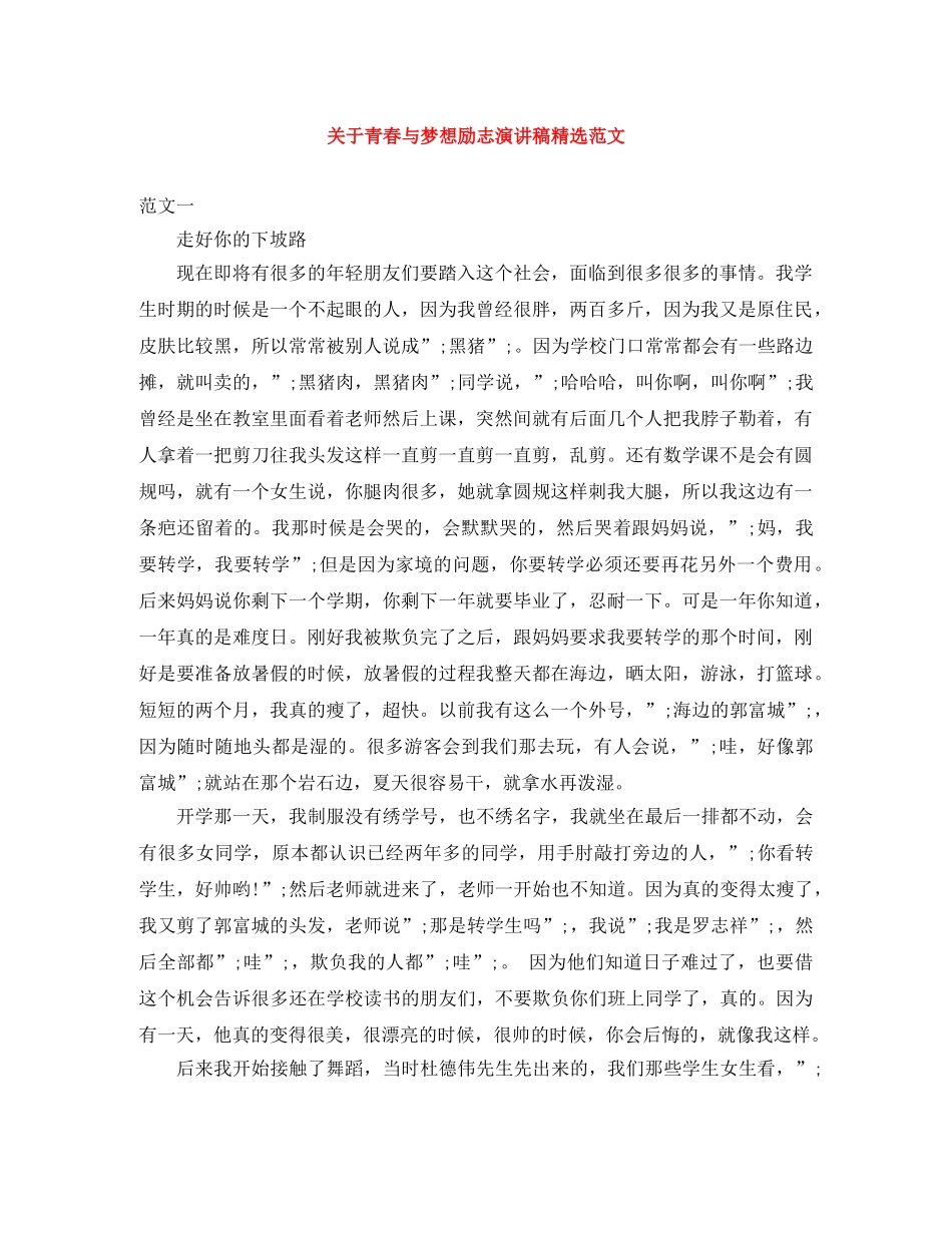 关于青春与梦想励志演讲稿精选范文 _第1页