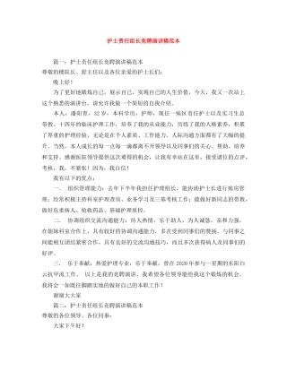 护士责任组长竞聘演讲稿范本 