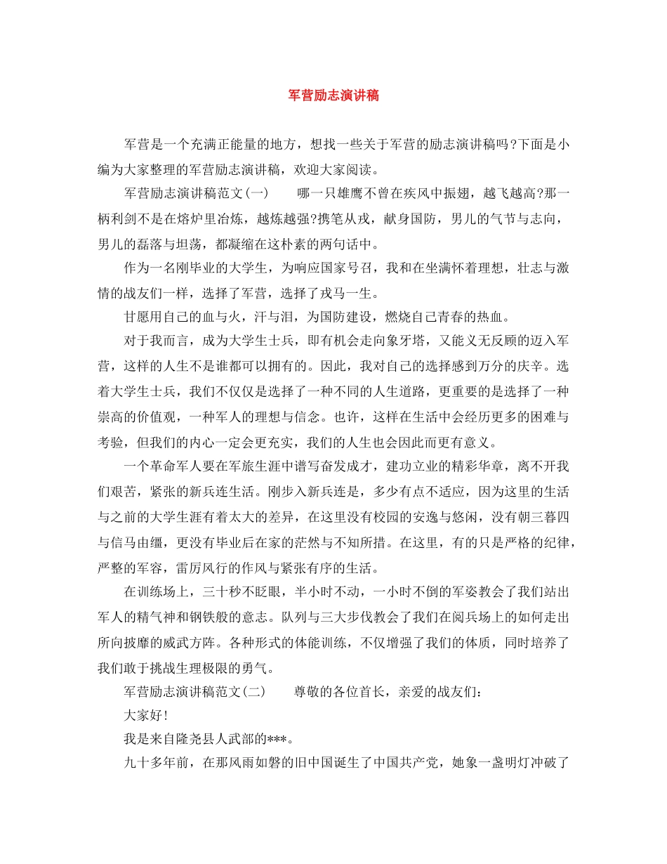 军营励志演讲稿 _第1页