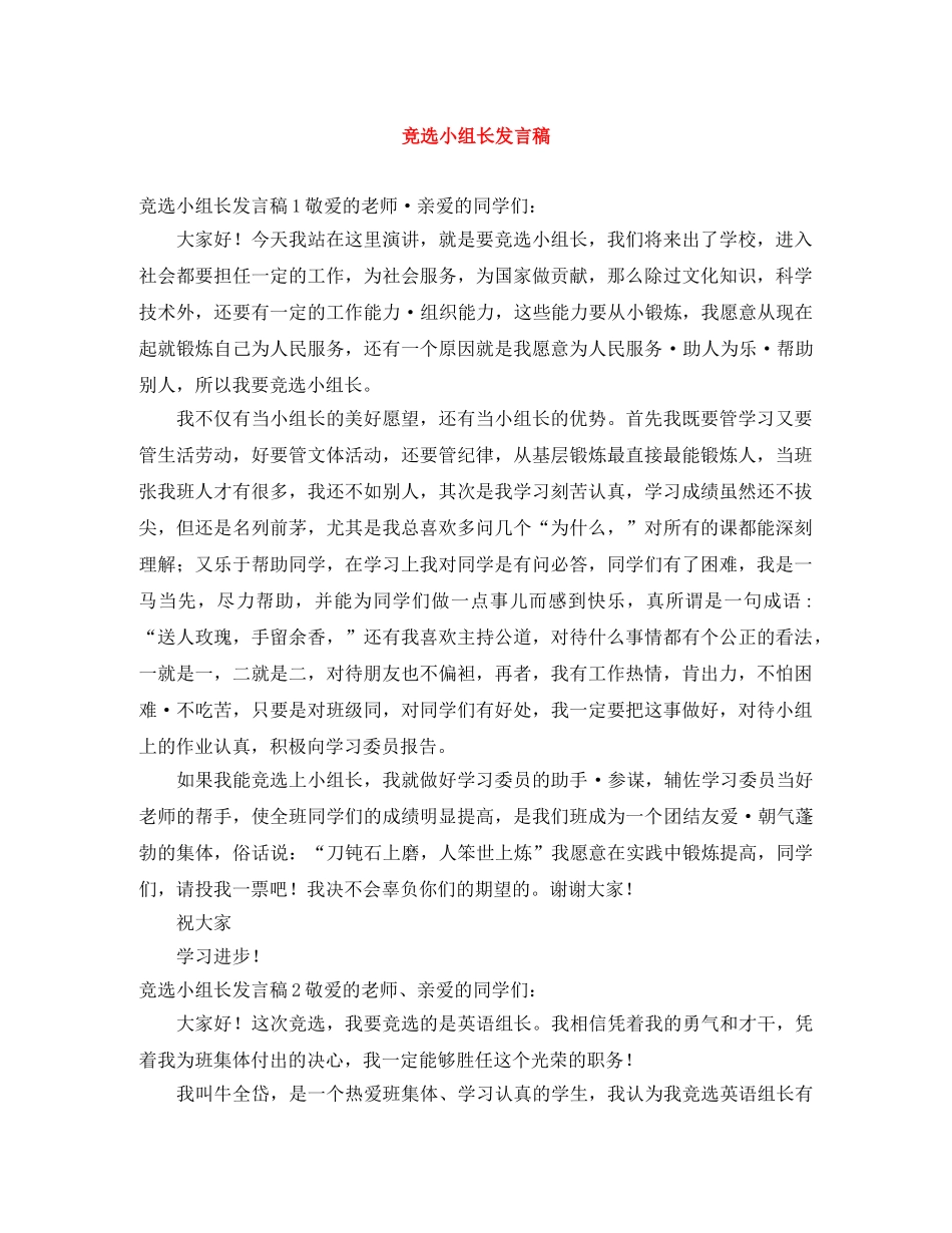 竞选小组长发言稿 _第1页
