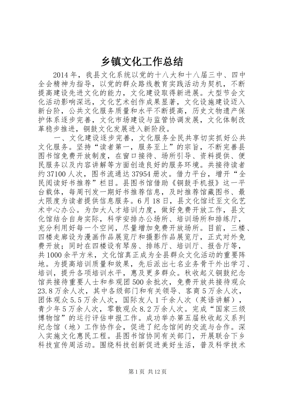 乡镇文化工作总结_第1页