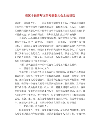 在区十佳青年文明号表彰大会上的讲话 