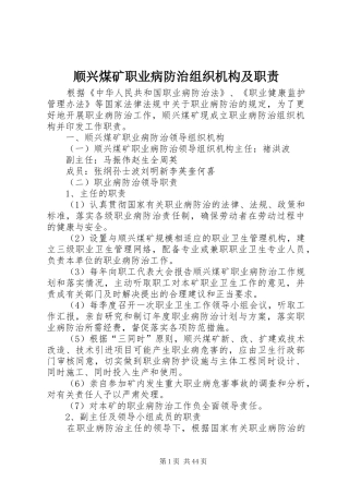 顺兴煤矿职业病防治组织机构及职责
