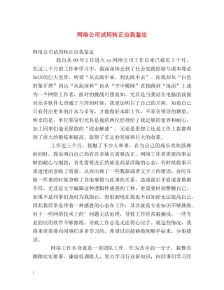 网络公司试用转正自我鉴定 