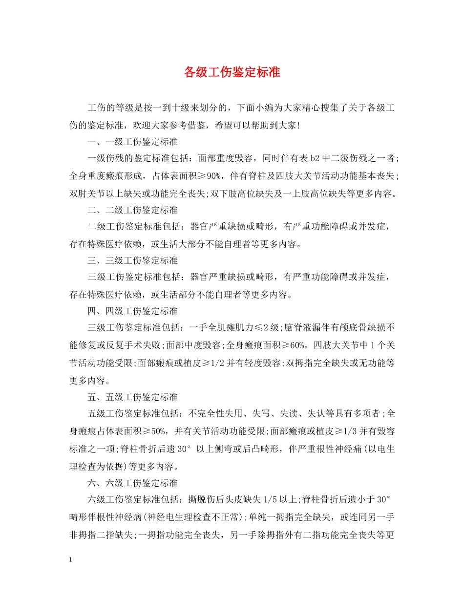 各级工伤鉴定标准 _第1页