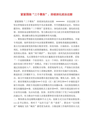 紧紧围绕“三个聚焦”，持续深化政治巡察 