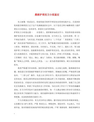 最新护理实习小组鉴定 