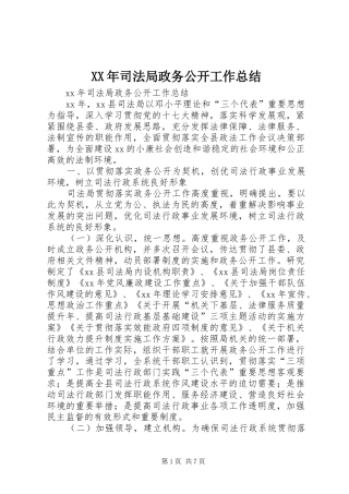 XX年司法局政务公开工作总结