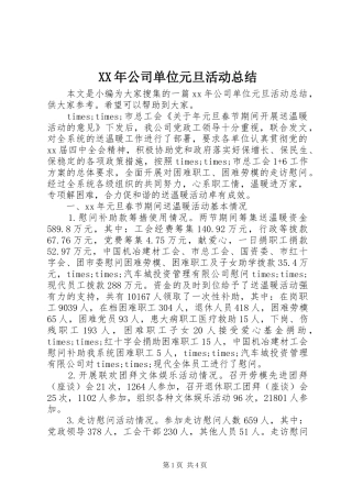 XX年公司单位元旦活动总结