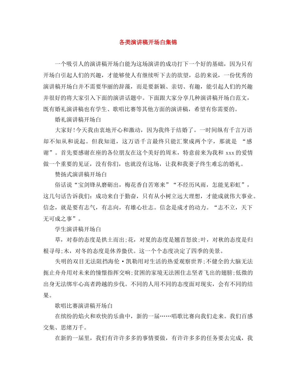 各类演讲稿开场白集锦 _第1页