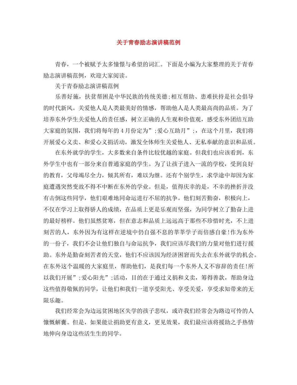 关于青春励志演讲稿范例 _第1页