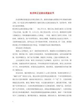 柜员转正定级自我鉴定书 