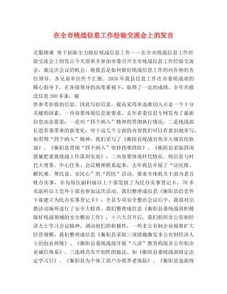 在全市统战信息工作经验交流会上的发言2 