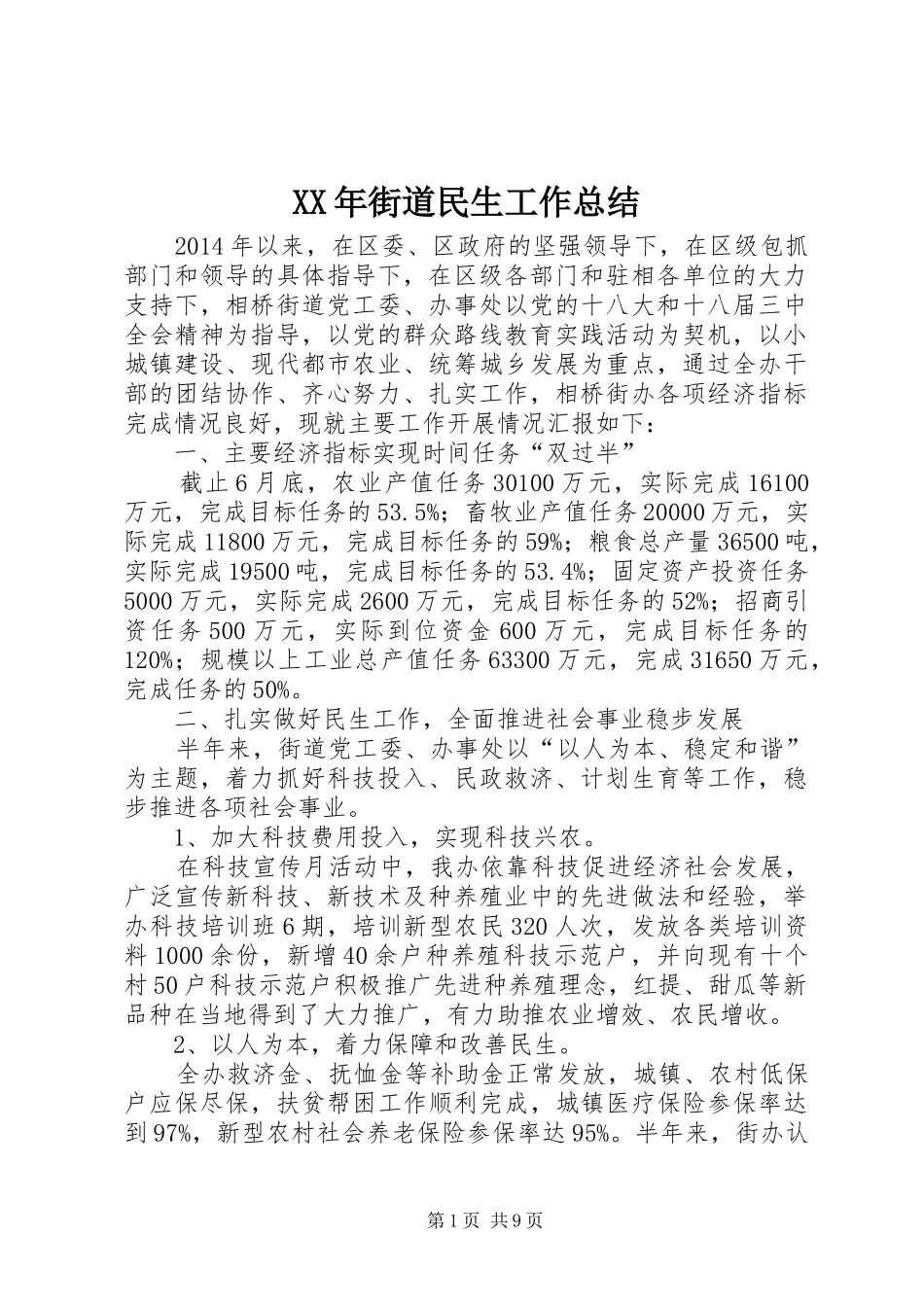 XX年街道民生工作总结_第1页