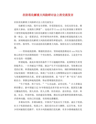 在防范化解重大风险研讨会上的交流发言 