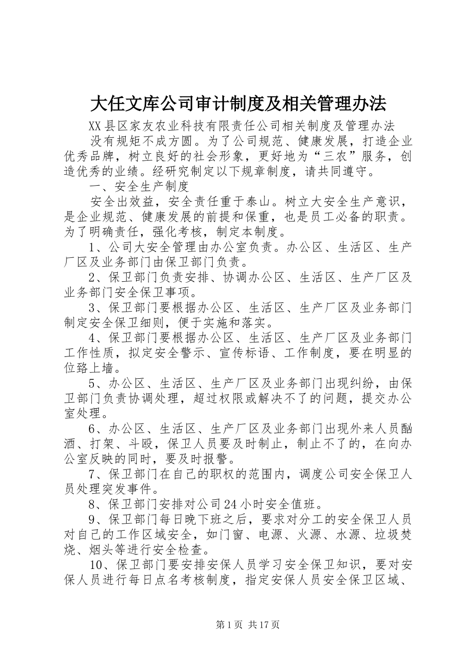 大任文库公司审计制度及相关管理办法_第1页
