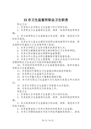 XX市卫生监督所职业卫生职责