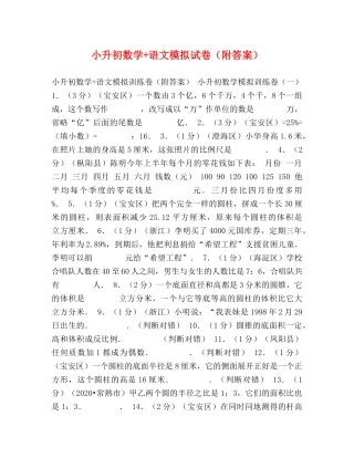 小升初数学+语文模拟试卷（附答案） 