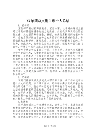 XX年团总支副主席个人总结
