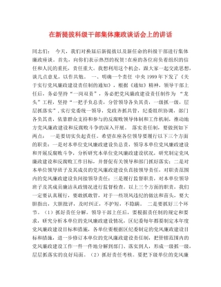 在新提拔科级干部集体廉政谈话会上的讲话 