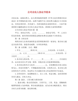 公司合伙人协议书范本 