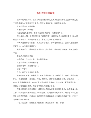 竞选小学中队长演讲稿 