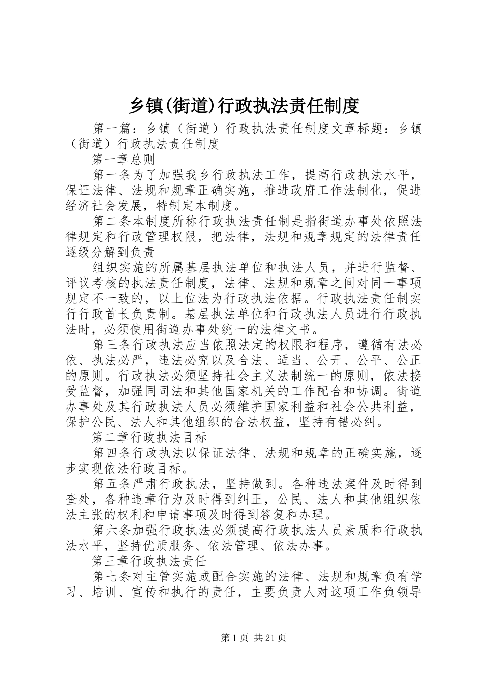 乡镇(街道)行政执法责任制度_第1页
