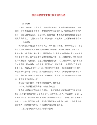 2020年农村党支部工作计划开头语