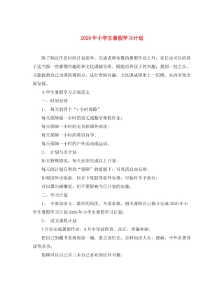 2020年小学生暑假学习计划