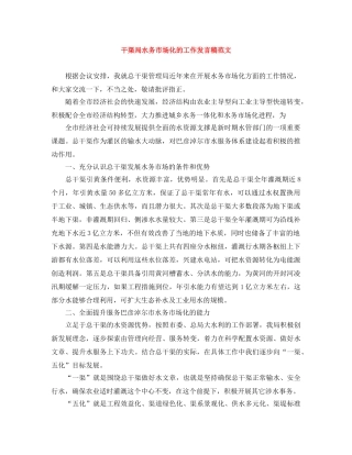 干渠局水务市场化的工作发言稿范文 
