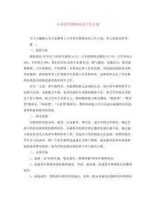 小学青年教师培训工作计划