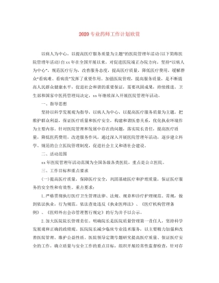 专业药师工作计划欣赏