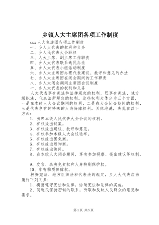 乡镇人大主席团各项工作制度