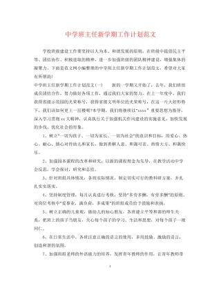 班主任新学期工作计划范文