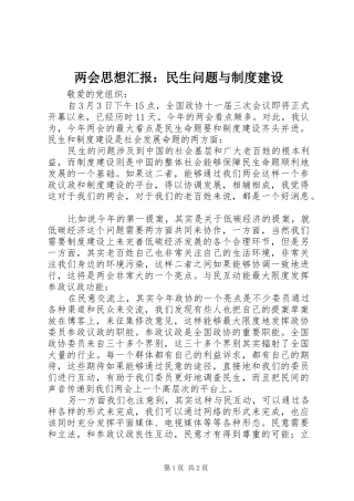 两会思想汇报：民生问题与制度建设