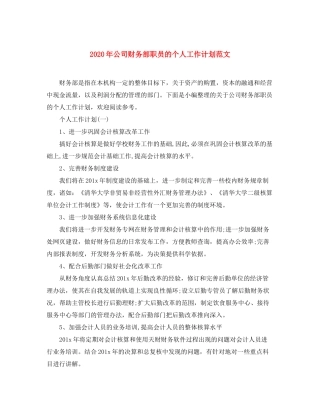 2020年公司财务部职员的个人工作计划范文