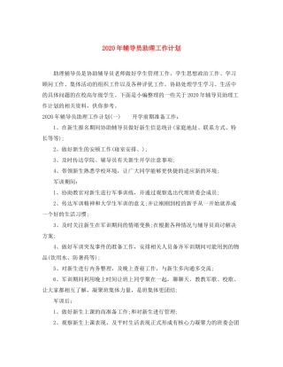 2020年辅导员助理工作计划