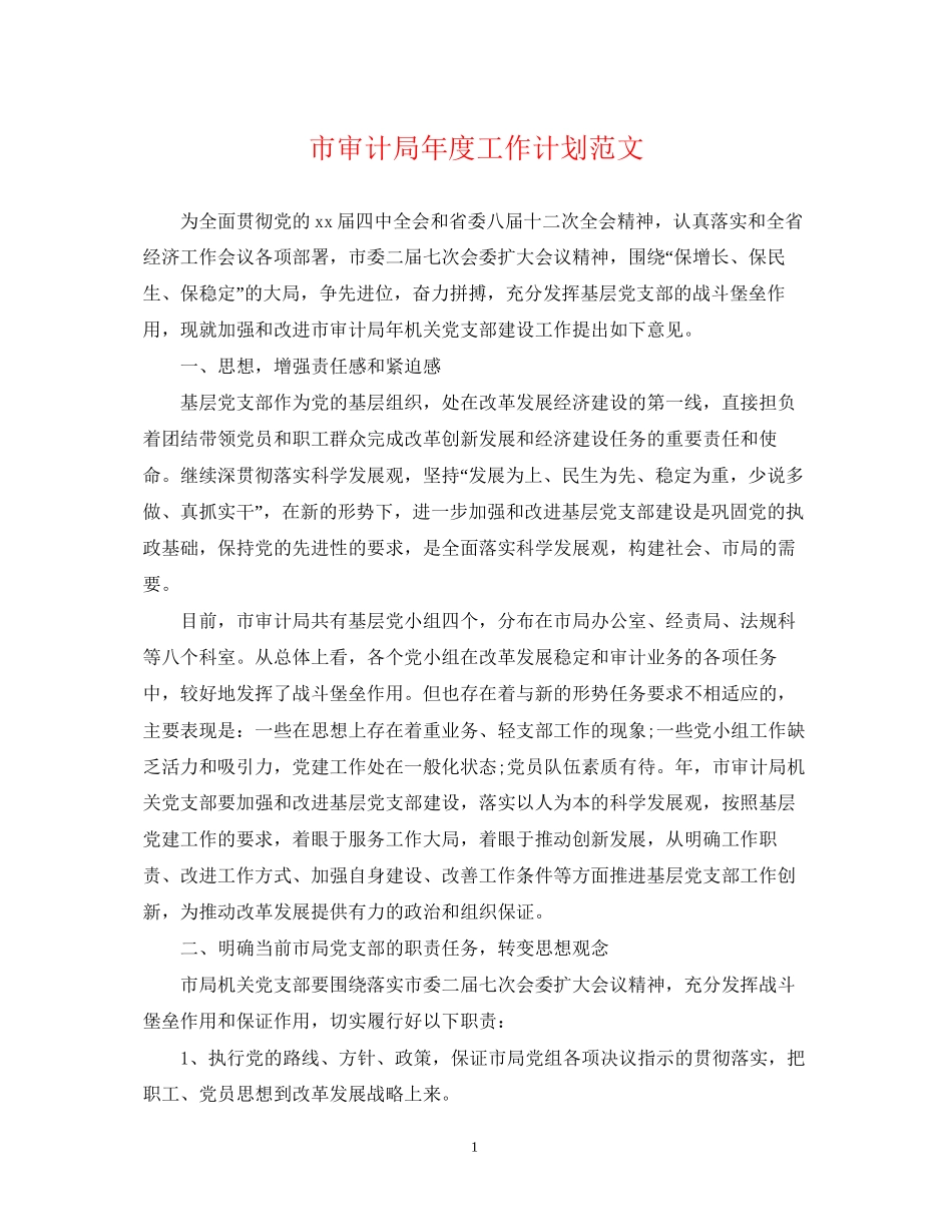 市审计局年度工作计划范文_第1页