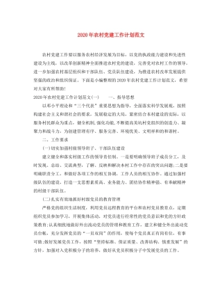 2020年农村党建工作计划范文