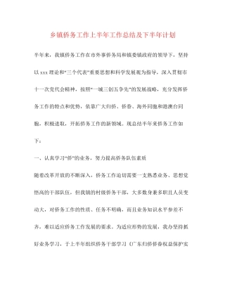乡镇侨务工作上半年工作总结及下半年计划