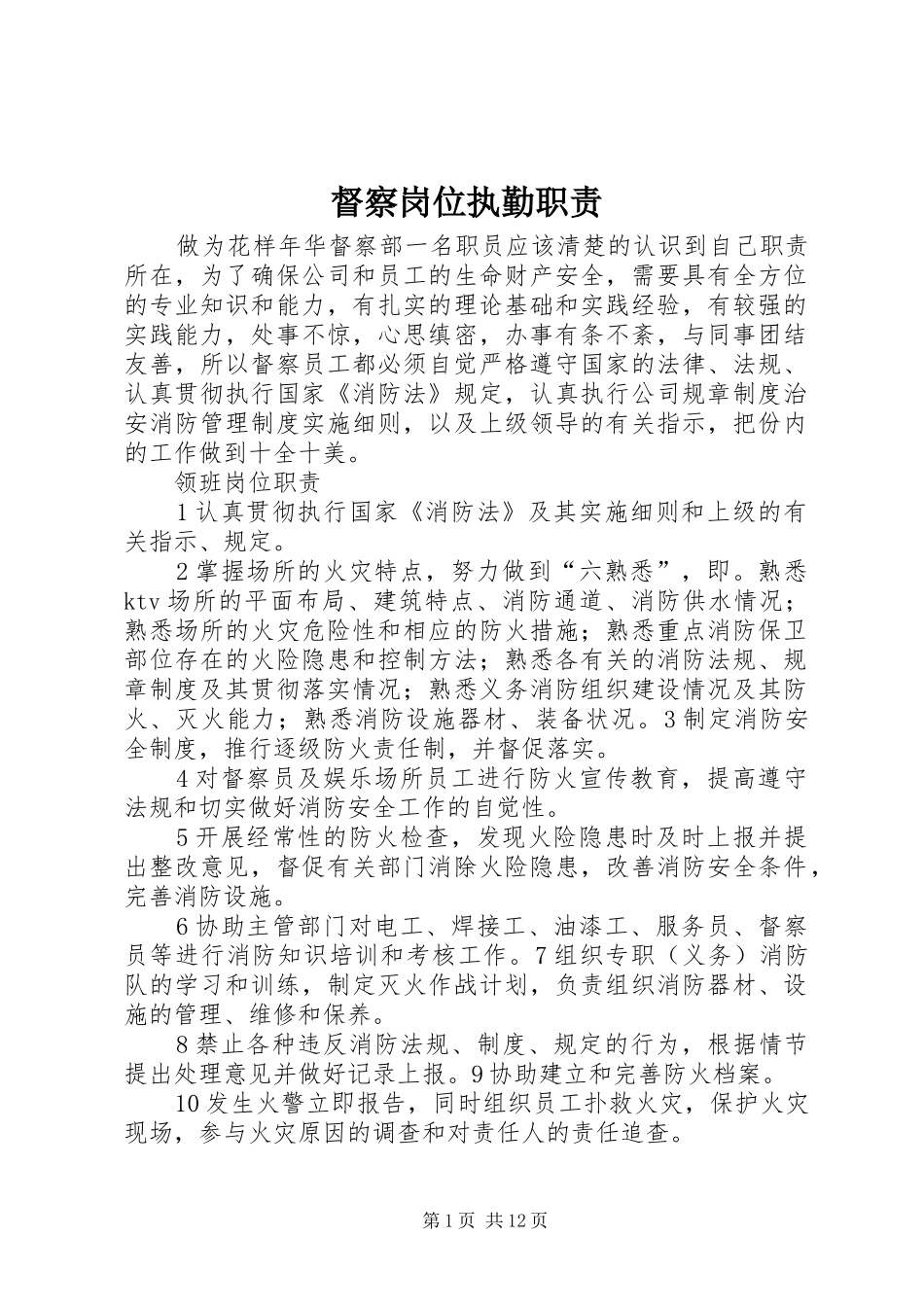 督察岗位执勤职责_第1页