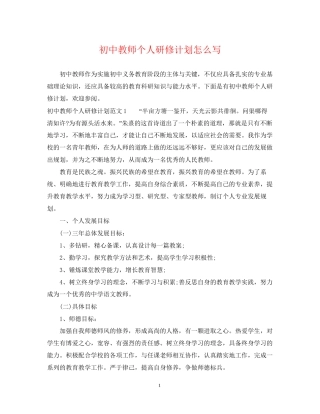 初中教师个人研修计划怎么写