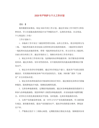 2020年产科护士个人工作计划