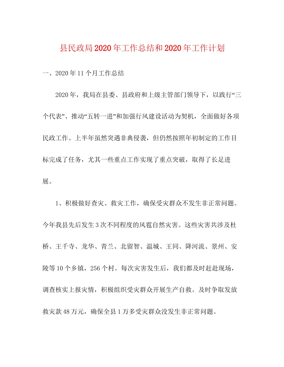 县民政局年工作总结和年工作计划_第1页