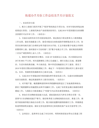 街道办7月份工作总结及7月计划范文