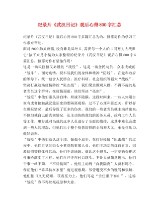 录片《武汉日记》观后心得800字汇总 