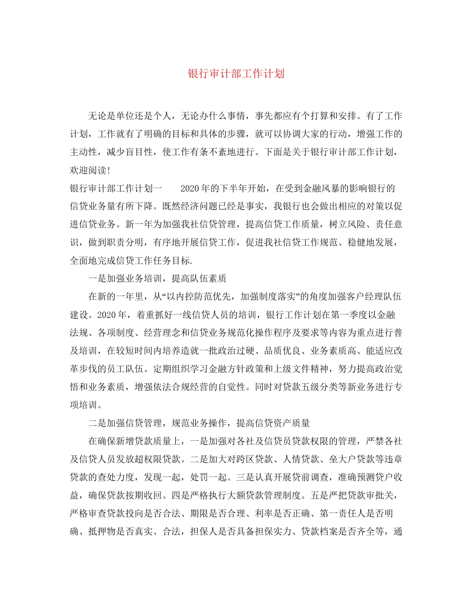 银行审计部工作计划_第1页